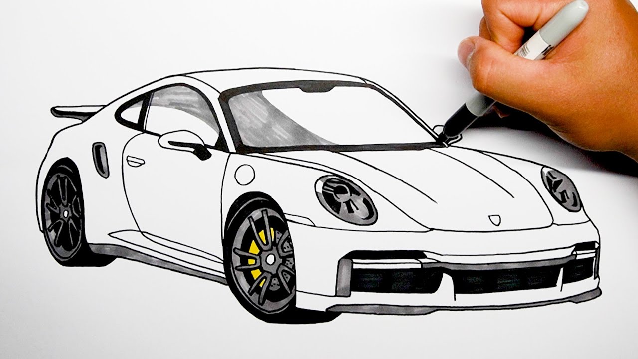 How to draw a car - Porsche 911 Turbo S  - Step by step #1