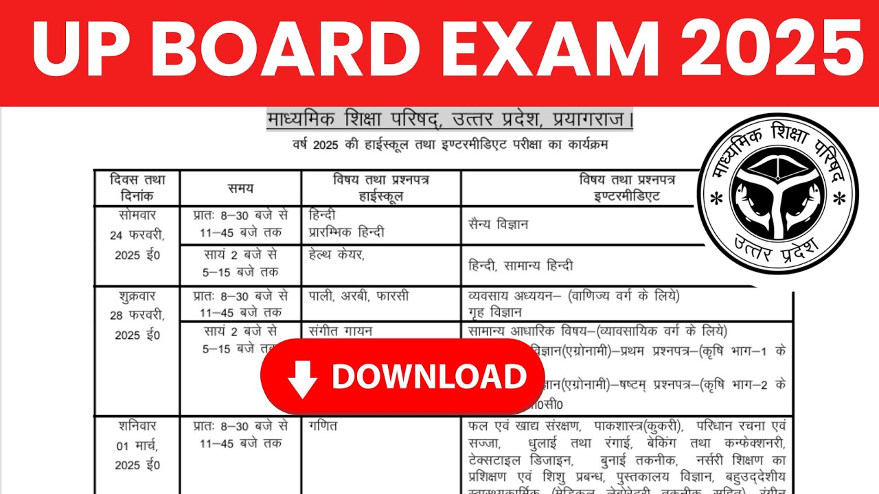 UP BOARD EXAM 2025 TIME TABLE PDF DOWNLOAD Kaise Kare ? | यूपी बोर्ड परीक्षा 2025 टाइम टेबल जारी