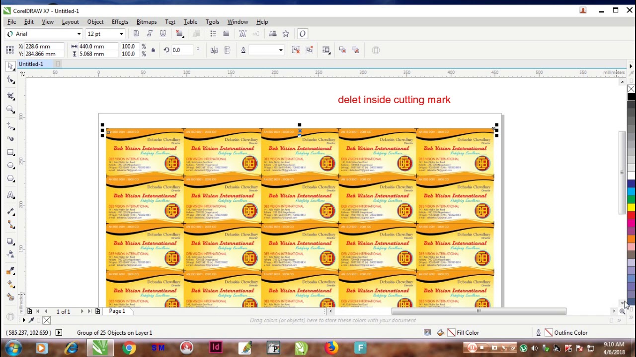 Visiting Card Set & cutting mark on 12x18 Sheet for Digital Print in CorelDraw