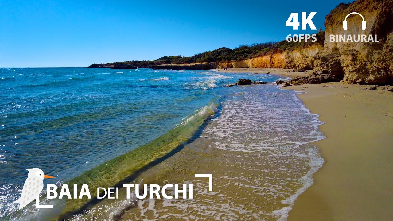 Baia dei Turchi | Otranto | Salento | 🇮🇹 Italy | Binaural relaxing walk on the beach [ 4K 60FPS ]