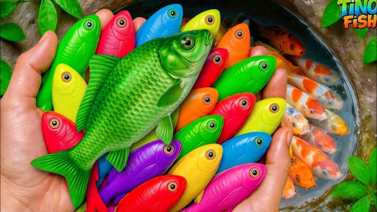 Catch colorful ornamental fish in tiny pond, baby turtle, small fish, platy fish, goldfish, koi fish