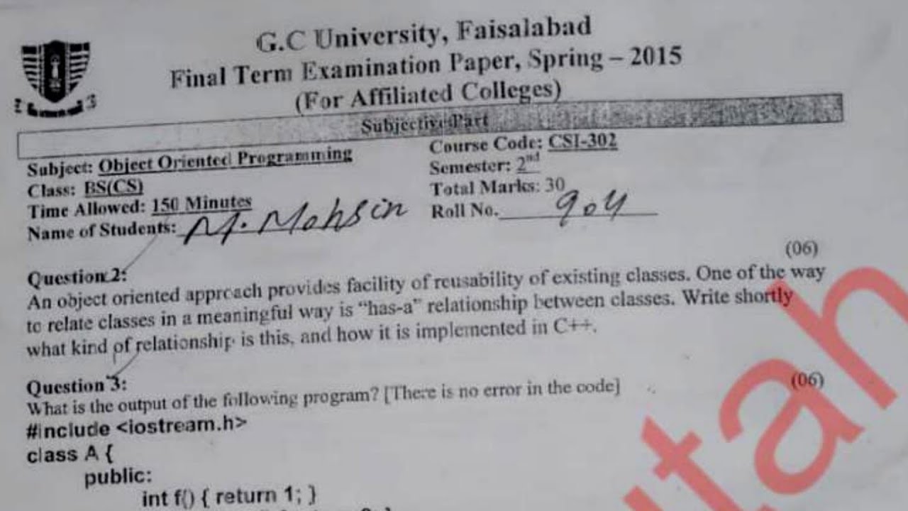 Gcuf past papers Bscs 2nd and 3rd semester/2023 past papers