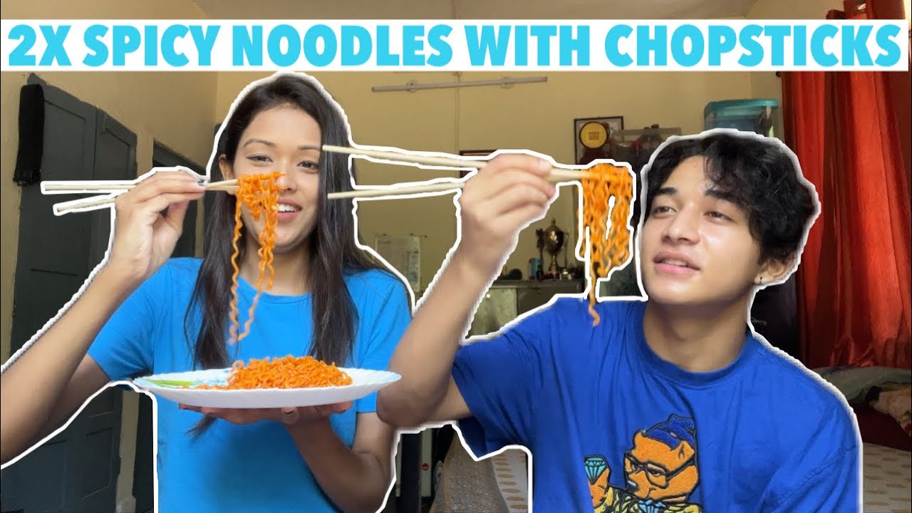 2X SPICY NOODLES WITH CHOPSTICKS 🥢 || @akash_thapa14 || Varsha Thapa