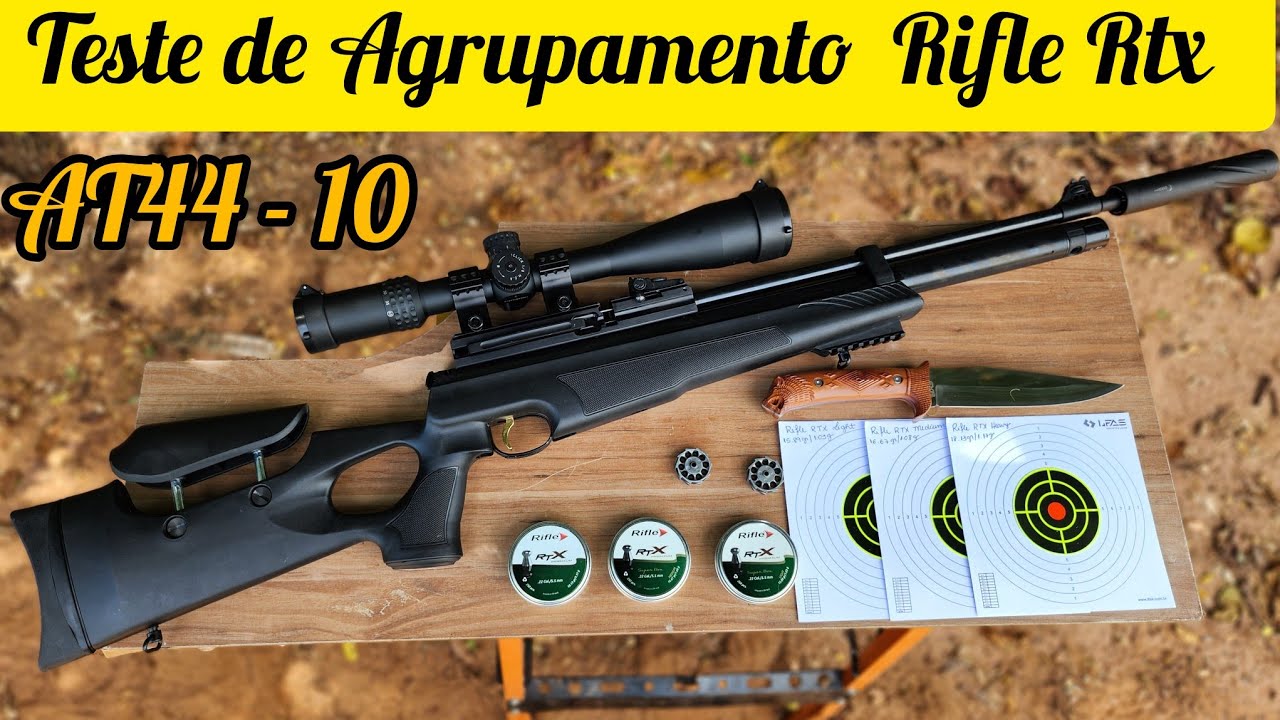 AGRUPAMENTO HATSAN AT44 10 USANDO OS CHUMBOS RIFLE RTX LIGTH, MEDIUM E HEAVY, LUNETA SENTINEL X