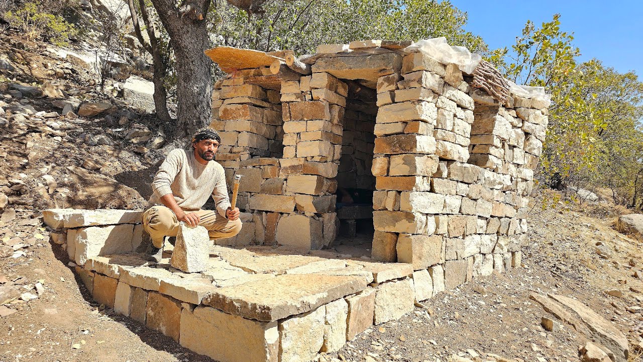 🔥🌿Traditional all-stone house in 20 days | Camping and living in the mountains