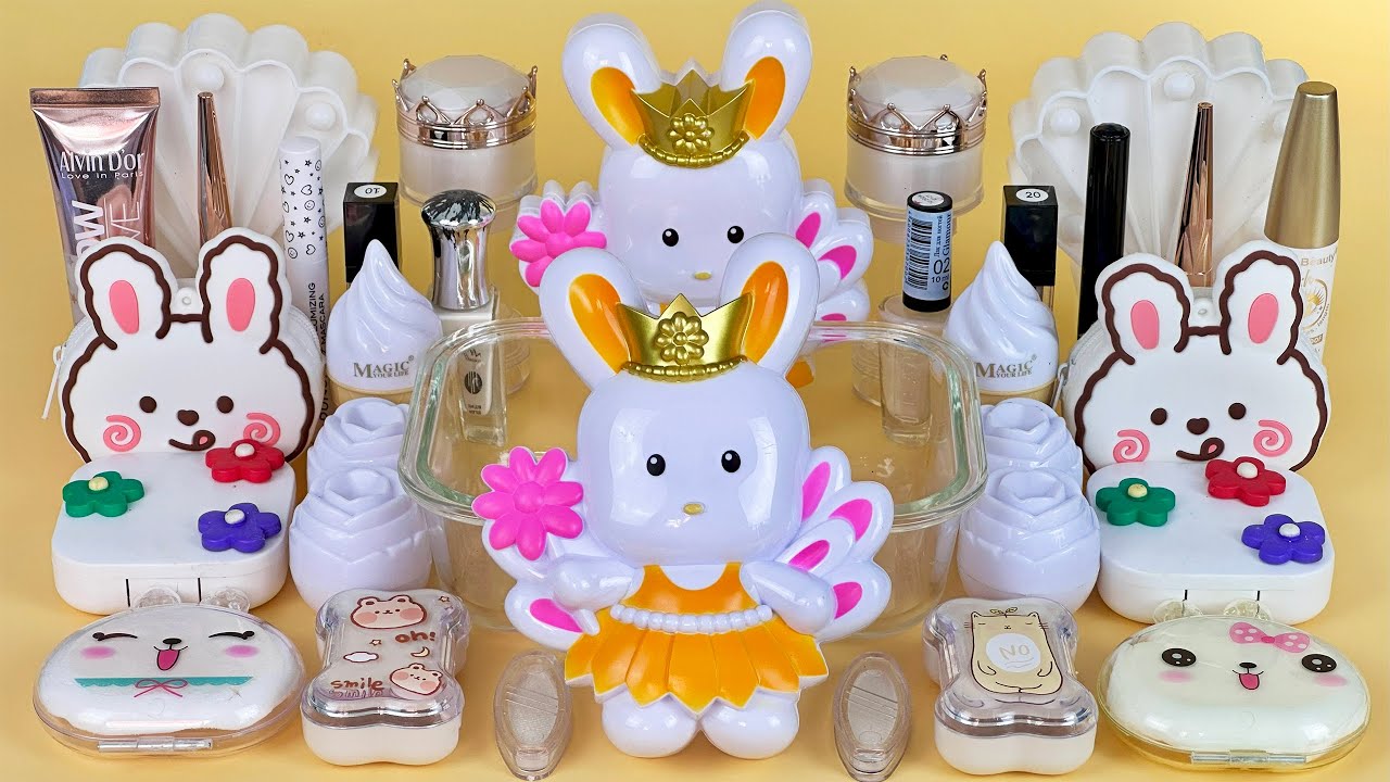 WHITE SLIME. Mixing makeup and glitter into Clear Slime. Satisfying Slime Videos 2160p.