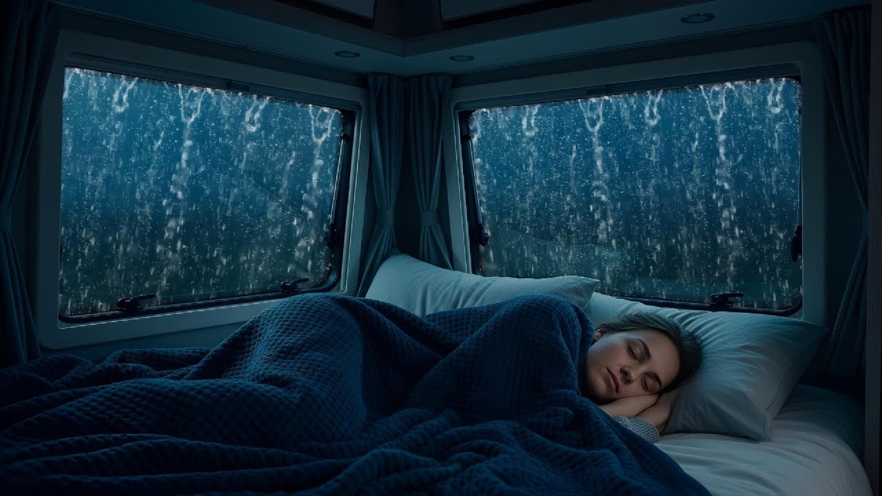 Rain and Thunder Sounds on Cozy Car | Soothing Thunder Night for Deep Sleep