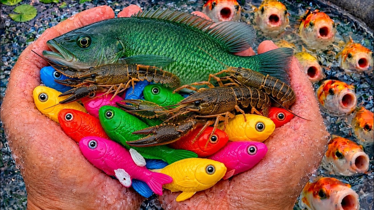 Catching Beautiful Colorful Fish in a Small Pond - Betta Fish, Guppy, Goldfish, Koi Fish, Molly Fish