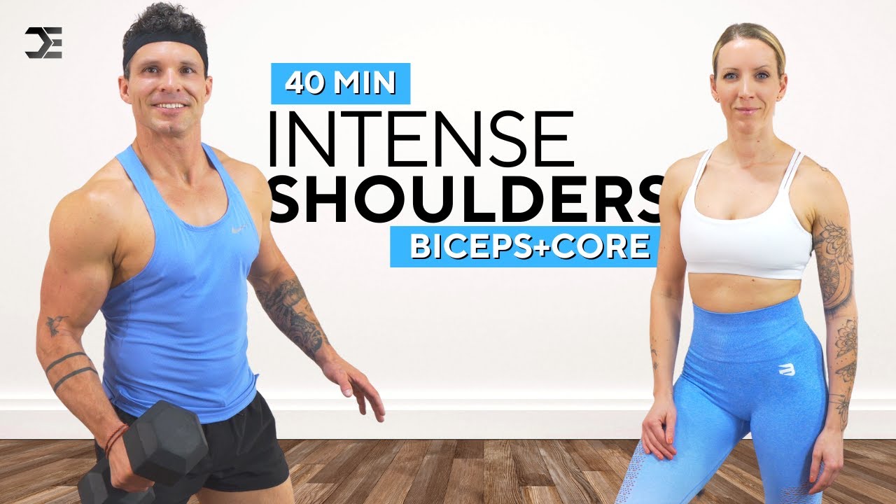 40 Min SHOULDERS, BICEPS + CORE with DUMBBELLS | Upper Body DB Workout