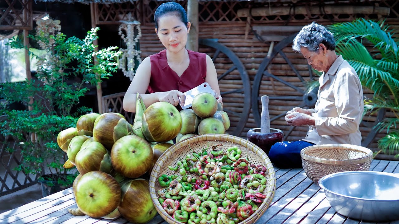 Finding Palm Fruit And Manila Tamarind Fruit Cooking With Frog In My Village