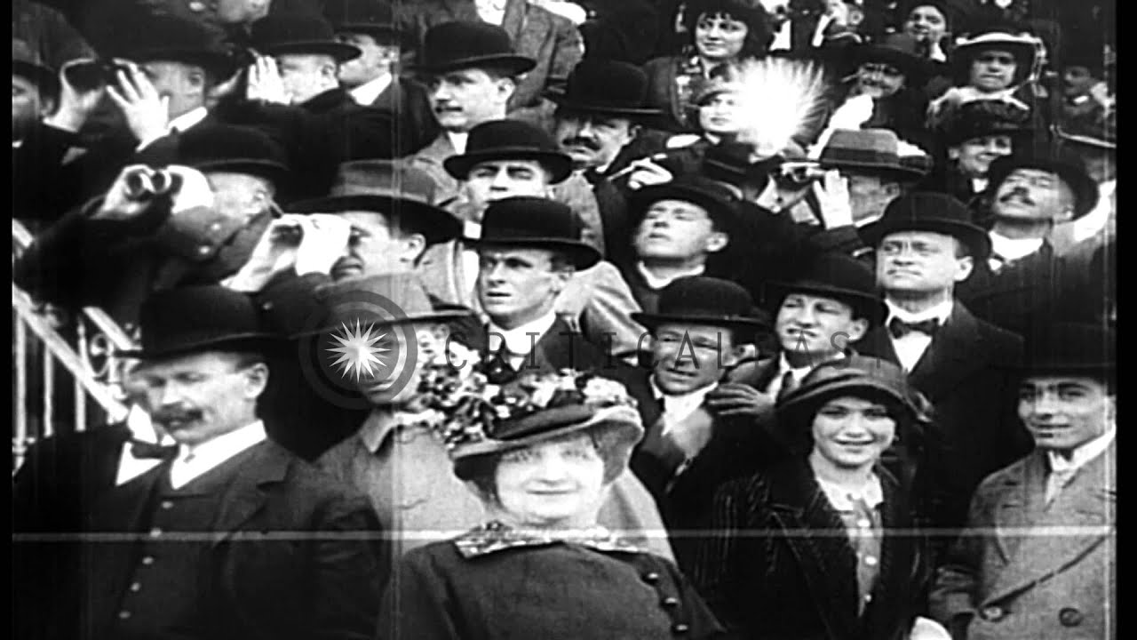 King Edward VII and Queen Alexandra depart Berlin. Crowd at Grunewald racetrack, ...HD Stock Footage