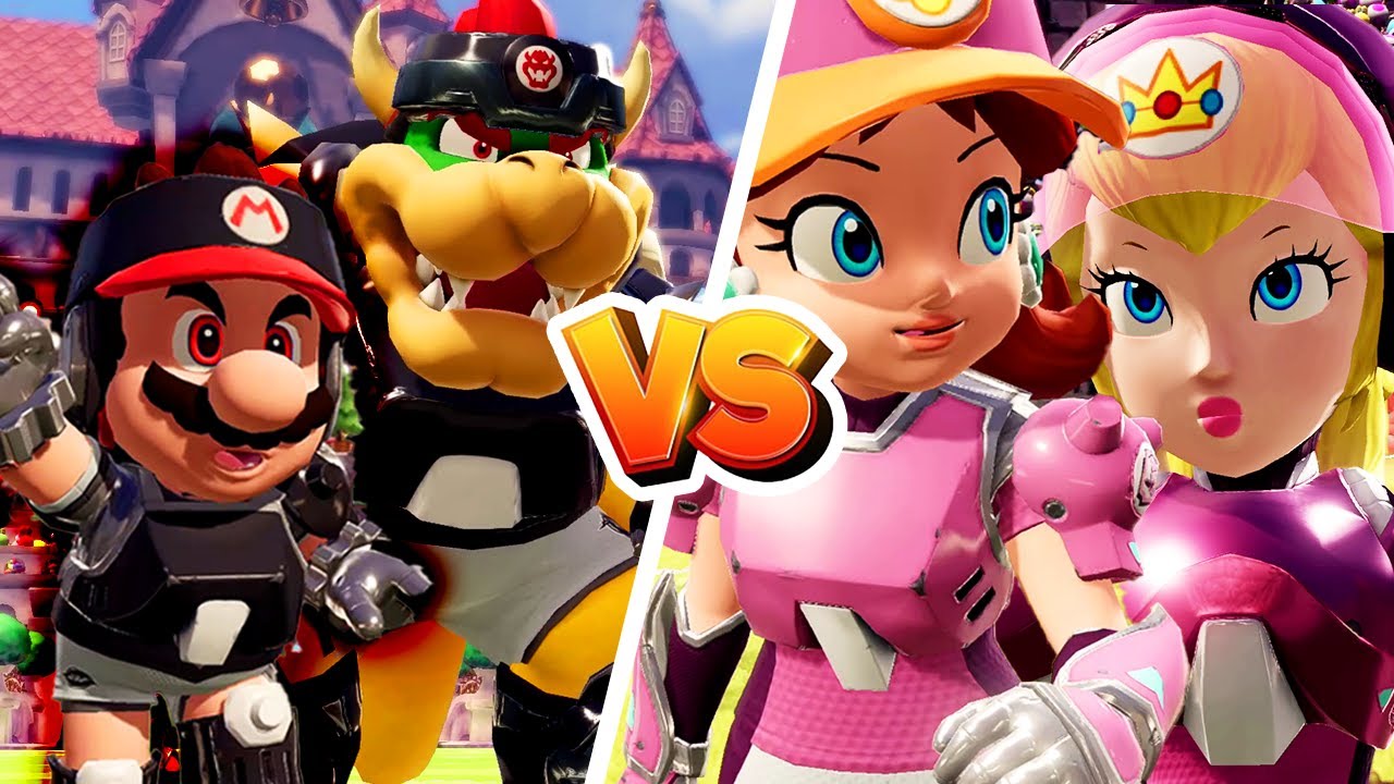 Mario Strikers Battle League - Evil Mario & Bowser Vs Peach & Daisy (Hard CPU) Gameplay
