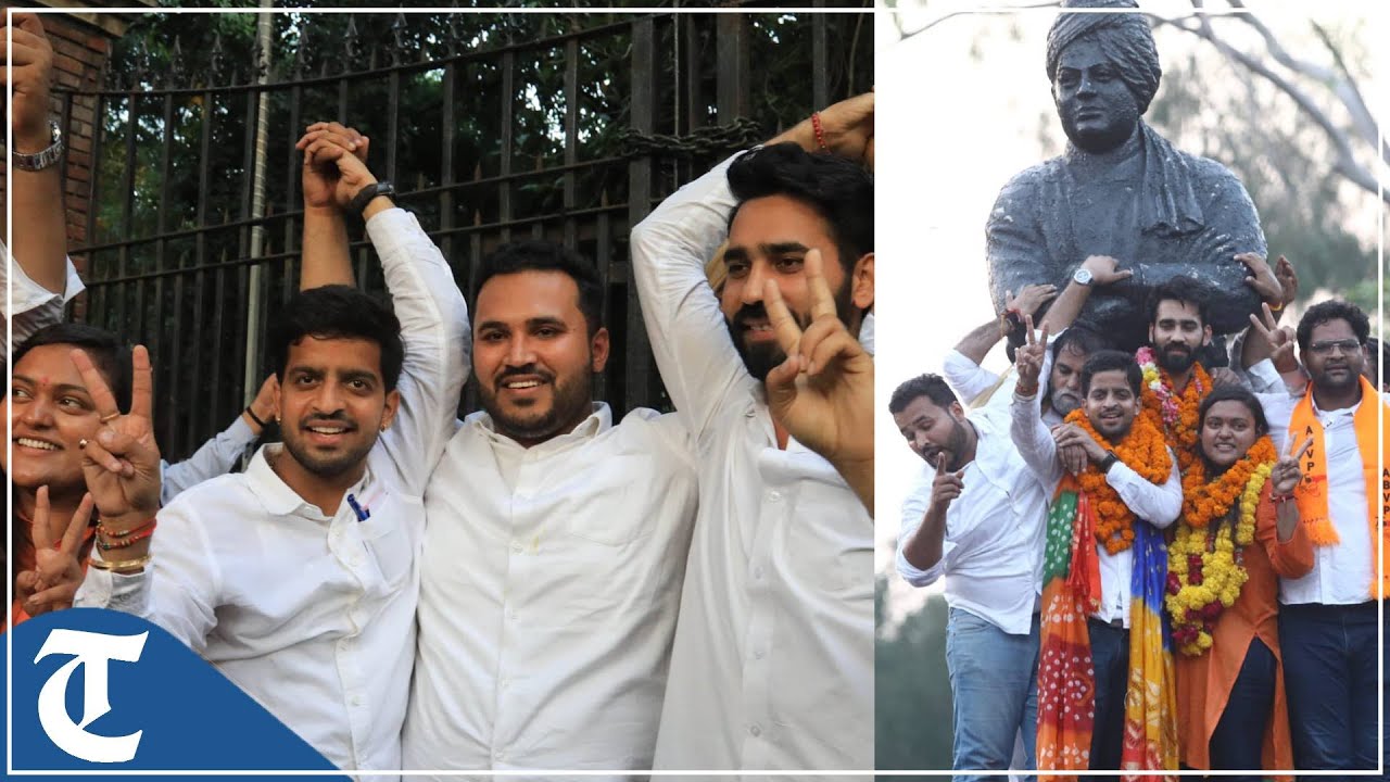 DUSU elections: ABVP supporters break out in revelry after winning 3 seats out of 4