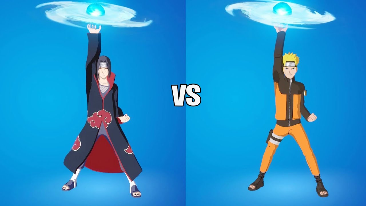 Naruto Skin Vs Itachi Uchiha Skin Showcase with Emotes & Dances Fight ( 100% Sync )