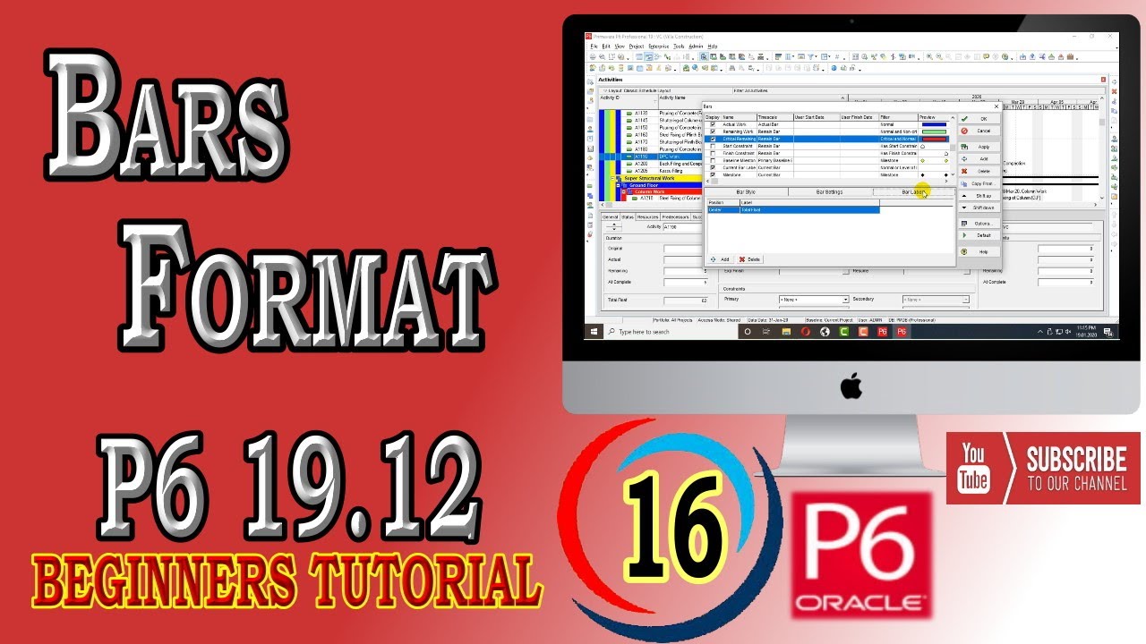 How to Format Bars in Gantt Chart  | Primavera P6 | 19.12 | Beginners Tutorial