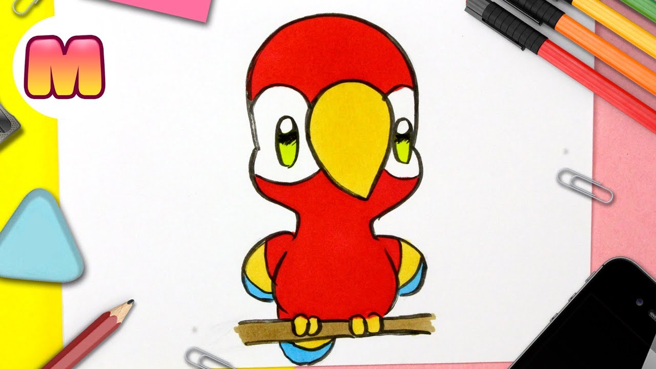 COMO DIBUJAR UN LORO KAWAII PASO A PASO - dibujos kawaii faciles - Como dibujar animales kawaii