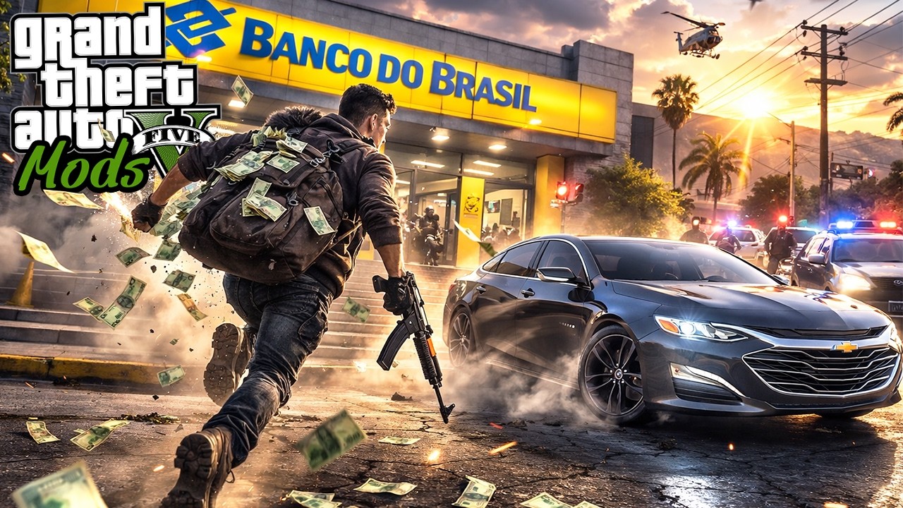 PILOTO DE FUGA DE UM ASSALTOS A BANCO! - GTA V MOD