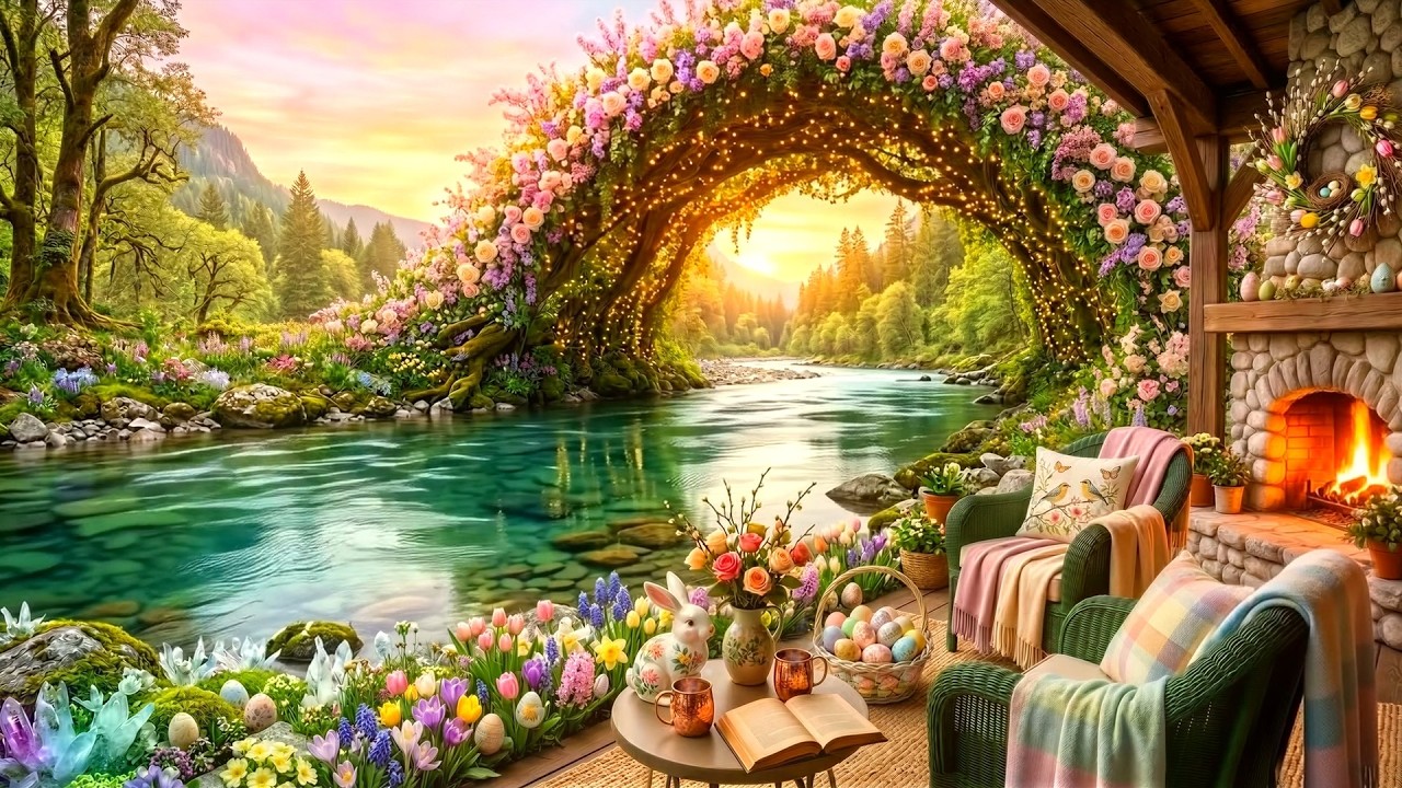 Cozy Cabin & River Ambience | 🌸 The Enchanted Easter Arch