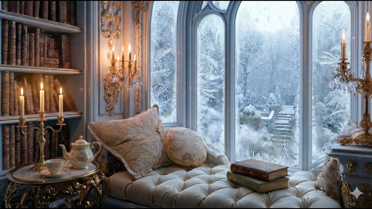 The Princess's Reading Nook | Castle Ambience Winter & Snowfall | Deep Focus (No music)