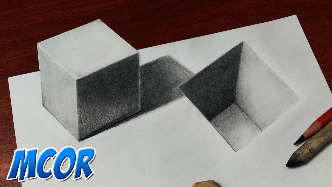 Como Dibujar un Cubo y un Hueco en 3D
