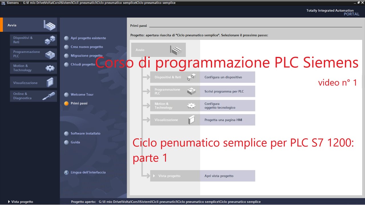 Ciclo pneumatico semplice con PLC Siemens S7 1200: parte 1