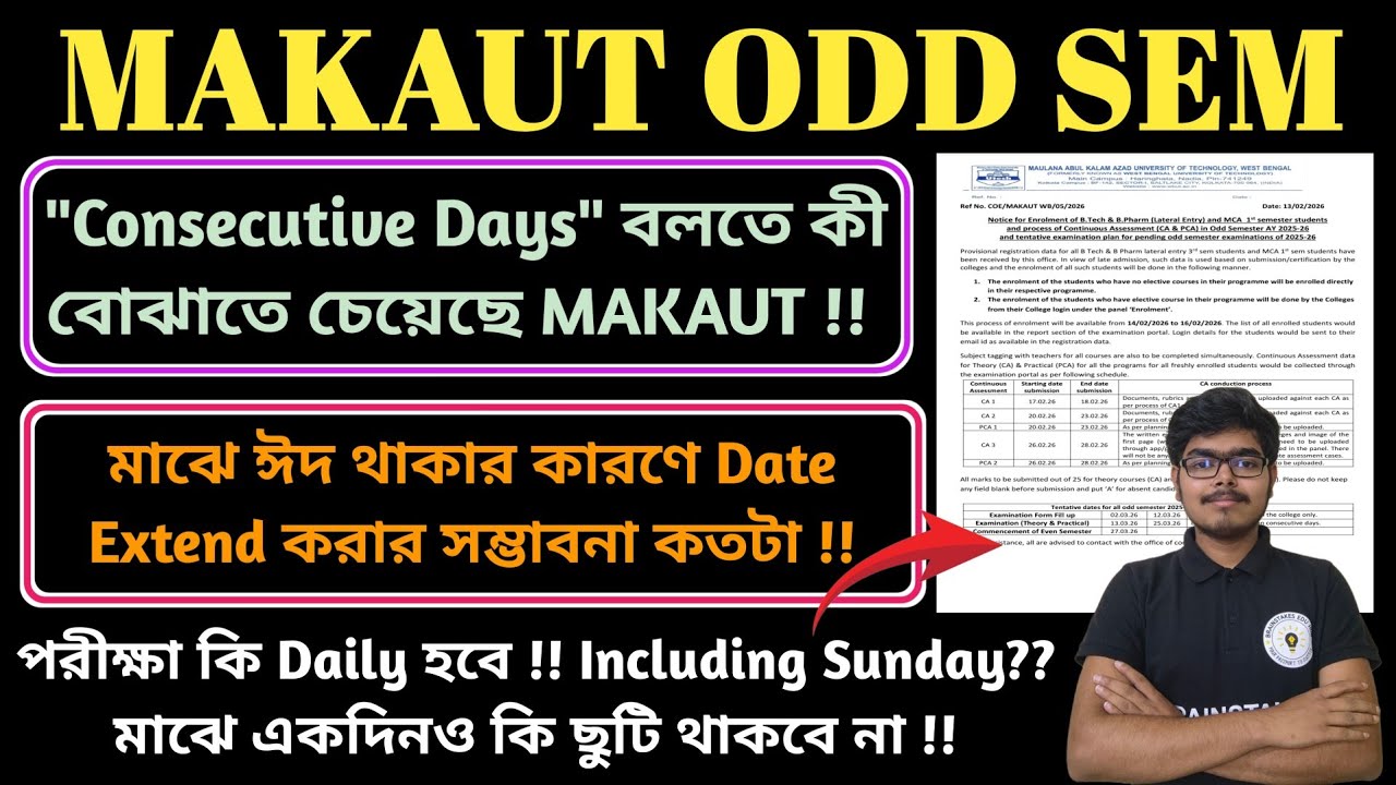 MAKAUT Odd Sem Notice Explained | Consecutive Days Meaning | Daily Exam? Gap? Delay due to Eid?