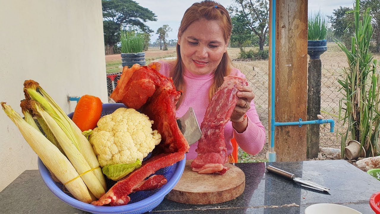 Cooking pork ribs with Corn and carrot, Yummy recipe | Rural Cooking Life