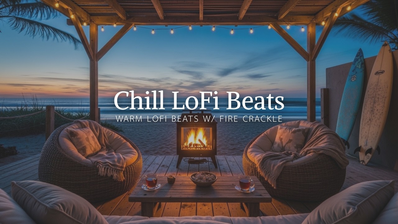 Warm Sunset Lofi 🌅 Chill Beats + Fire Crackle for Relaxing & Unwinding