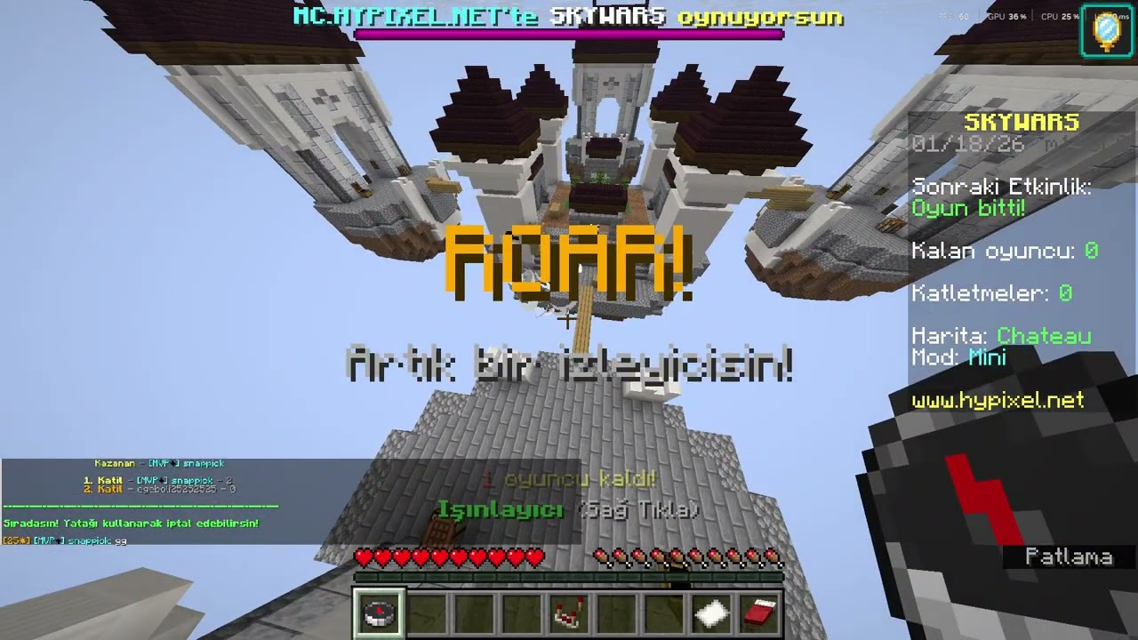 Minecraft skywars ve bedwars oynuyorum