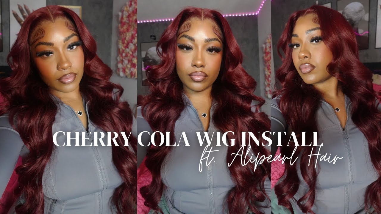 FLAWLESS CHERRY COLA WIG INSTALL 🍒 MIDDLE PART BUSSDOWN + LAYERED CURLS FT. ALIPEARL HAIR