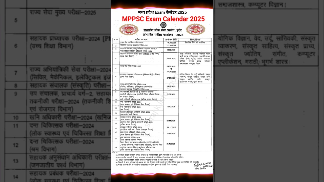 MPPSC Exam Calendar 2025 🔥 | mppsc exam calendar update 2025 | mppsc new update | #mppsc
