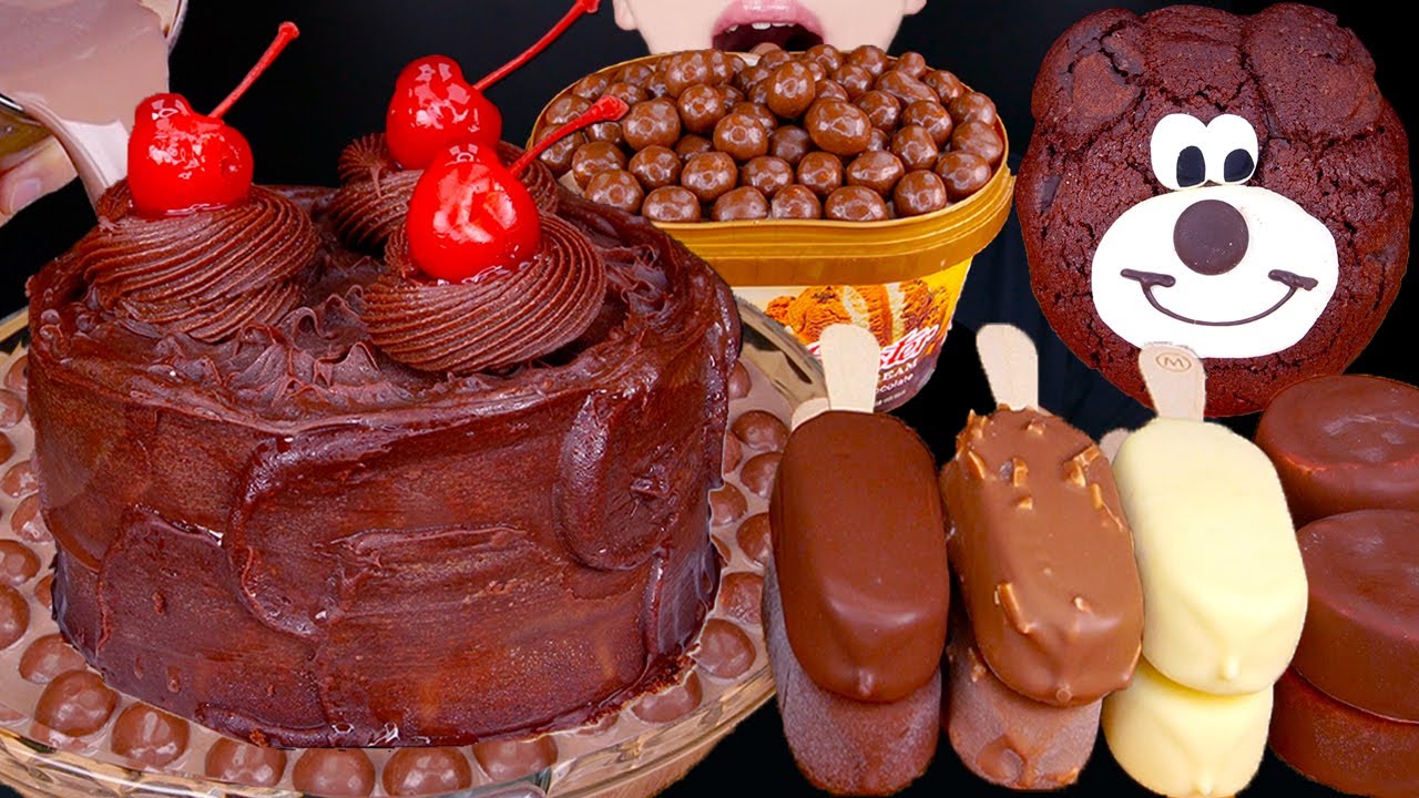 ASMR MALTESERS CHOCOLATE MILK MAGNUM ICE CREAM CAKE NUTELLA DESSERT MUKBANG먹방チョコレート 咀嚼音EATING SOUNDS