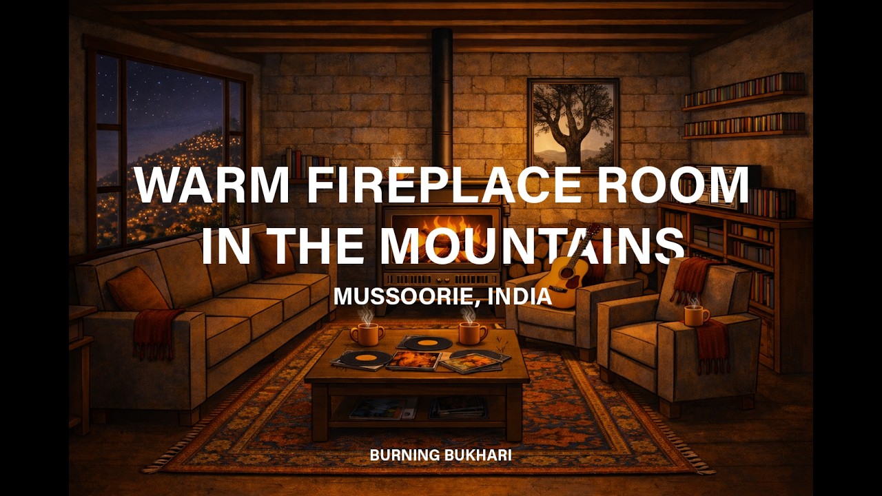 Warm Fireplace Room in the Mountains | Relaxing Acoustic Guitar for Sleep & Study
