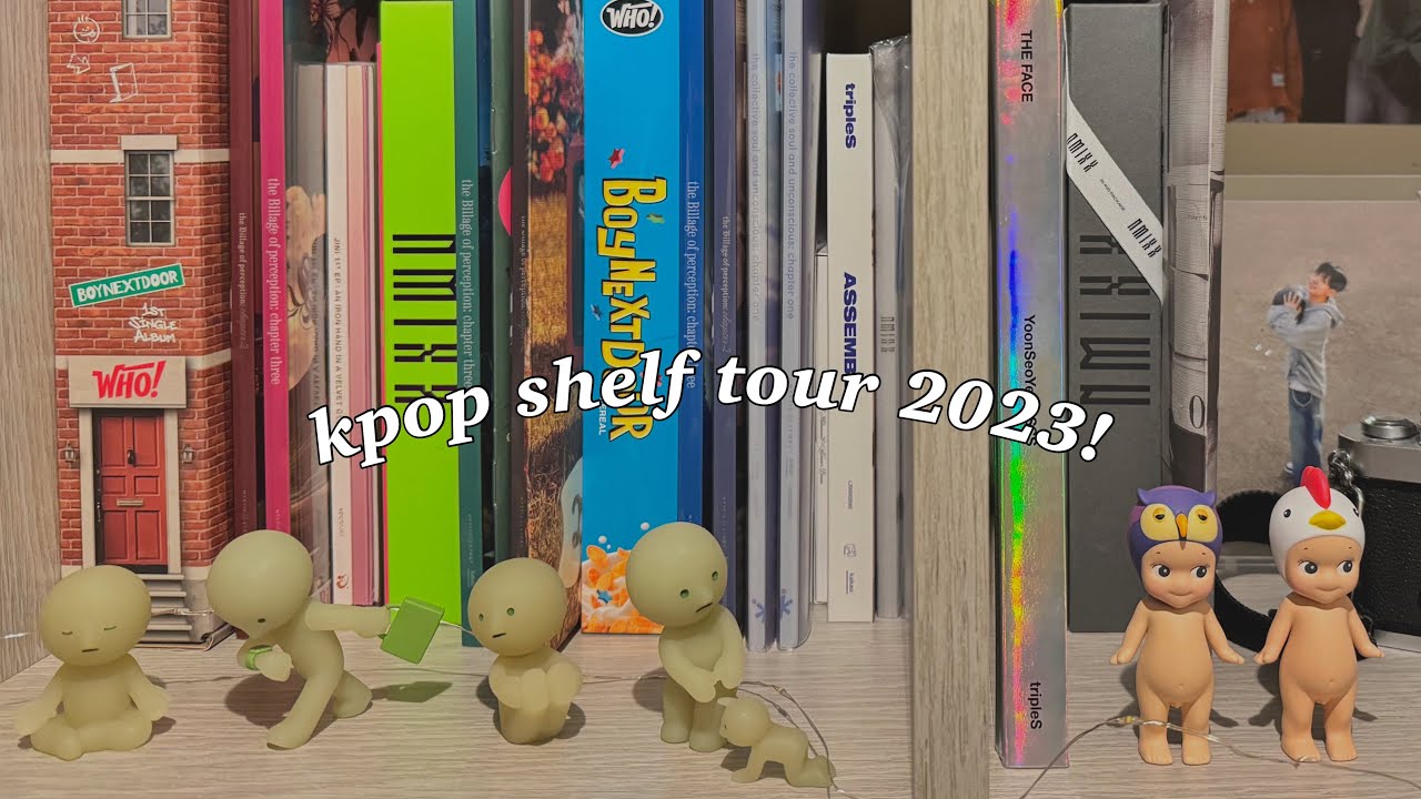 updated 2023 shelf tour! k-pop albums, manga, and smiskis oh my!