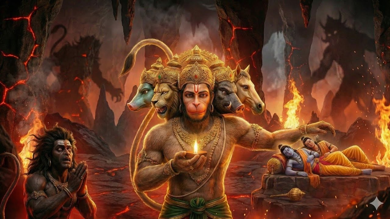हनुमान जी को अपने 5 मुख क्यों धारण करने पड़े? पाताल लोक की कथा! Panchmukhi Hanuman