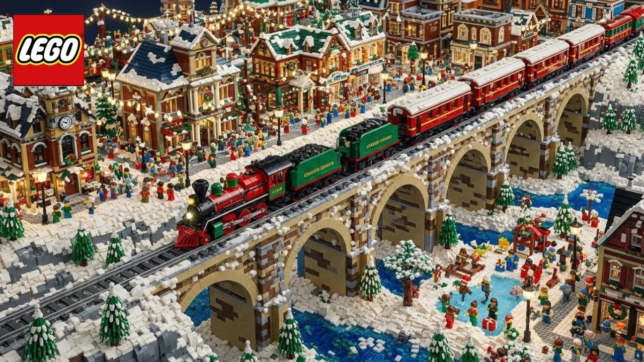 Realistic LEGO Train Action: Delivering Gifts on the Christmas Express!