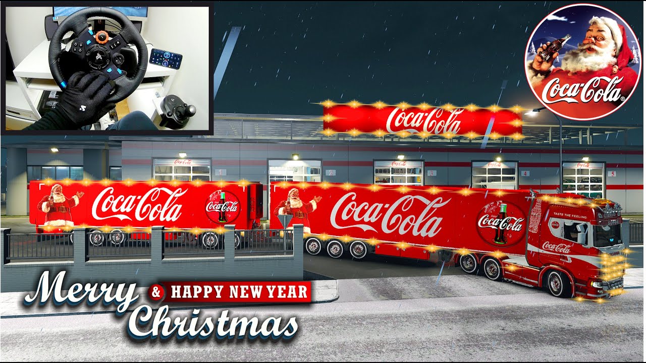 Coca Cola for Christmas New Year - Euro Truck Simulator 2 - Logitech steering wheel gameplay 🇳🇴➡🇸🇪
