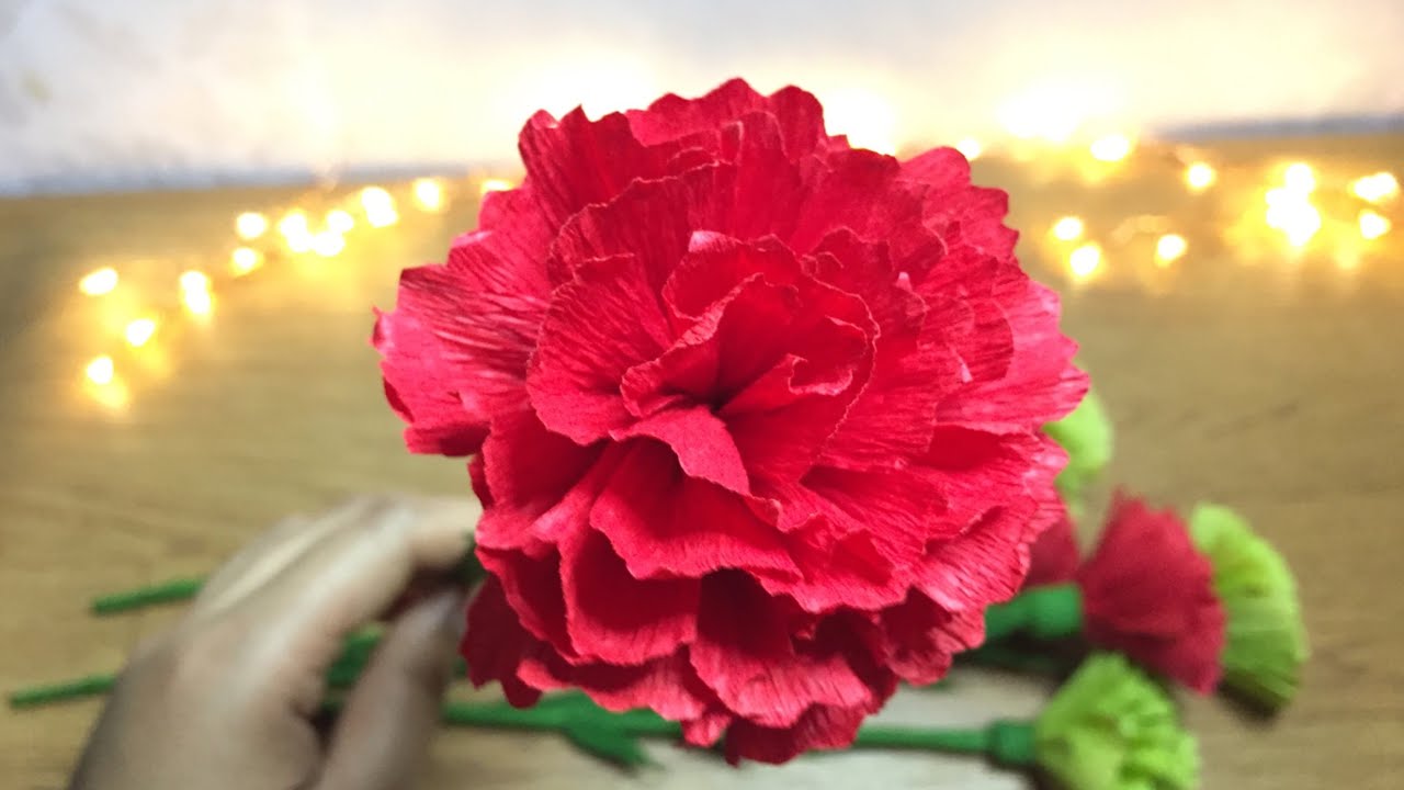 Carnation paper flower using crepe paper -- DIY Flower -- angegelic