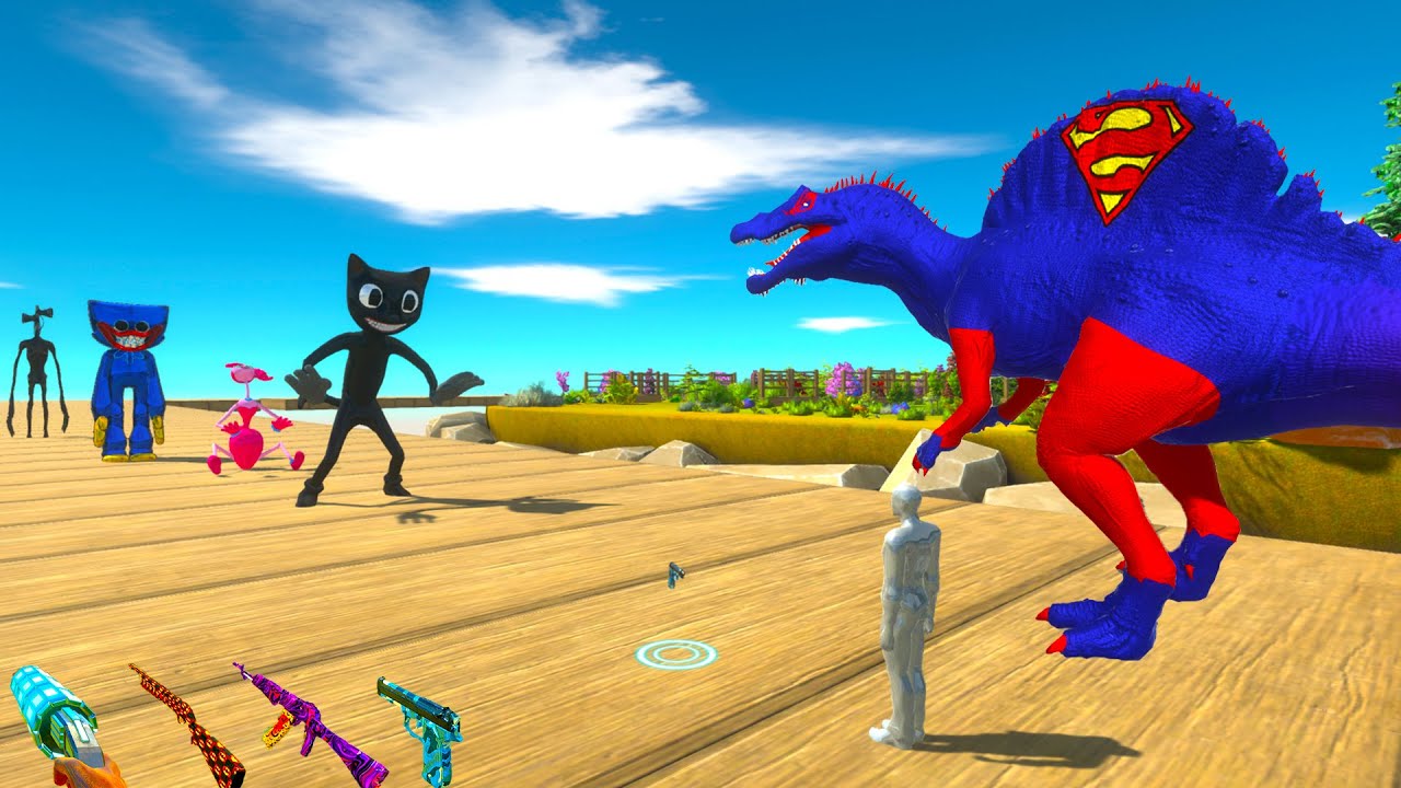 SUPERMAN SPINOSAURUS vs 3x T-REX DEATH RUN RESCUE MISSION - ARBS