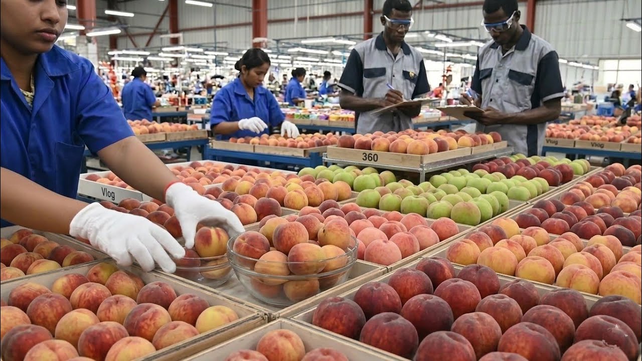 Inside a Modern Peach Factory 🍑 &ndash; From Peaches to Bottled Juice (Full Process 4k)