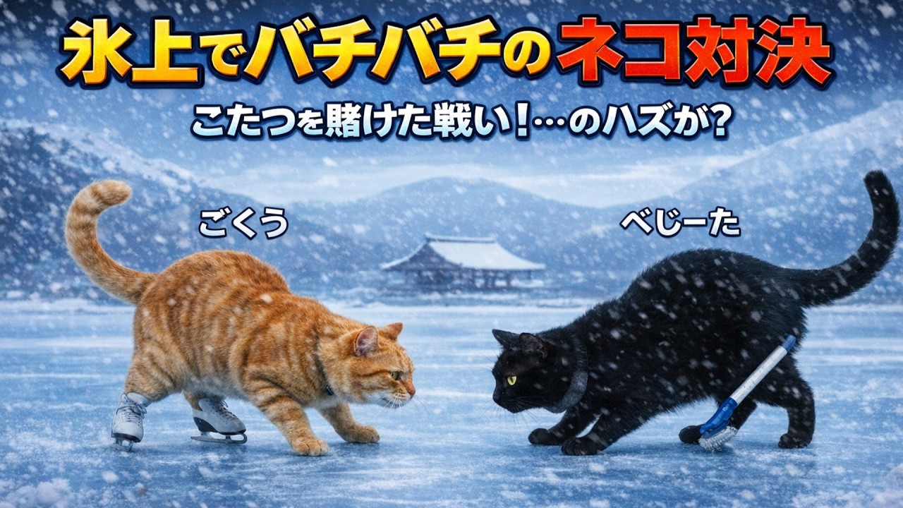 【sora2 猫動画】氷玉を7つ集めて「最強のこたつ」を呼び出せ！ごくうvsべじーたの氷上決戦！