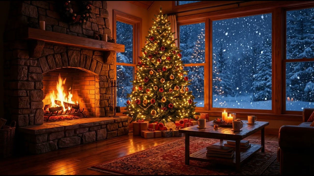 🎄 Christmas Day Cozy Fireplace & Snowfall | Warm Winter Ambience for Calm Holiday Ambience