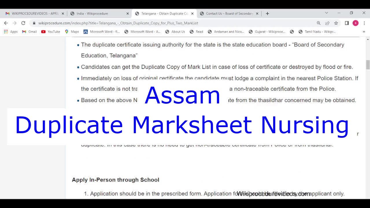 Assam - Get a Duplicate Marksheet from Nursing Council (Online)