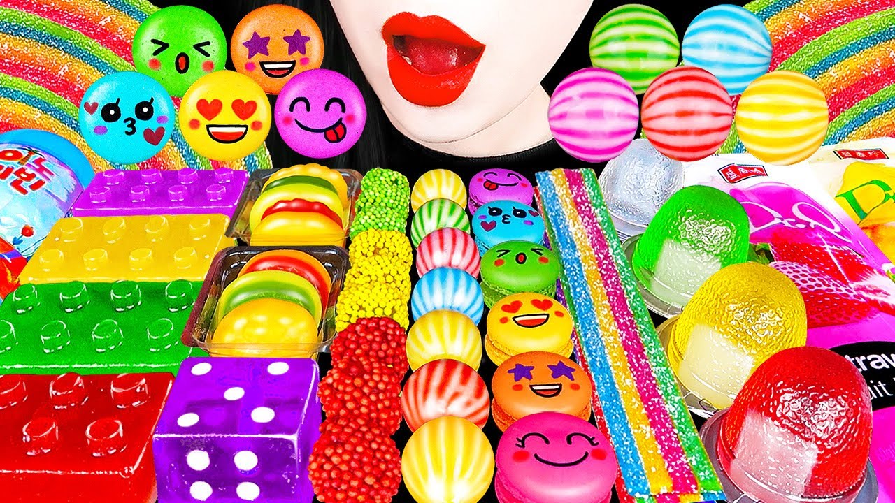 ASMR RAINBOW DESSERTS 다양한 무지개 디저트 모음 DIY MACARONS LEGO KOHAKUTO JELLY GUMMY EATING SOUNDS MUKBANG 먹방