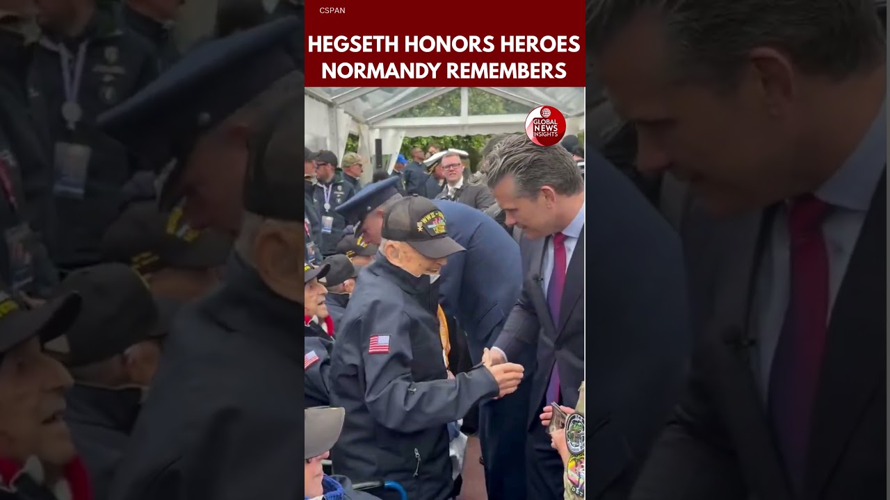 Pete Hegseth Meets WWII Veterans at Normandy American Cemetery Ceremony