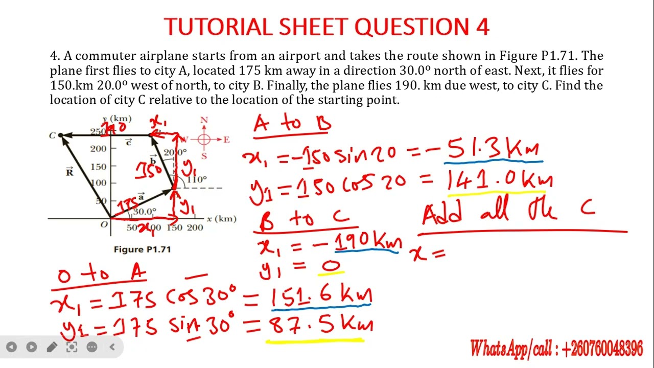 VECTOR. A commuter airplane starts from an airport and takes the route shown in Figure P1.71. T