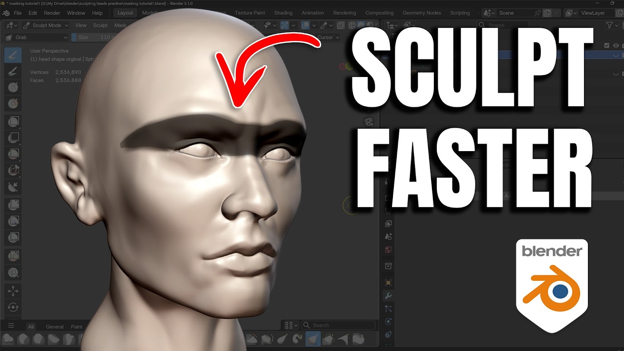 Маскирование в Blender 5.1: секретное оружие для цифрового скульптинга