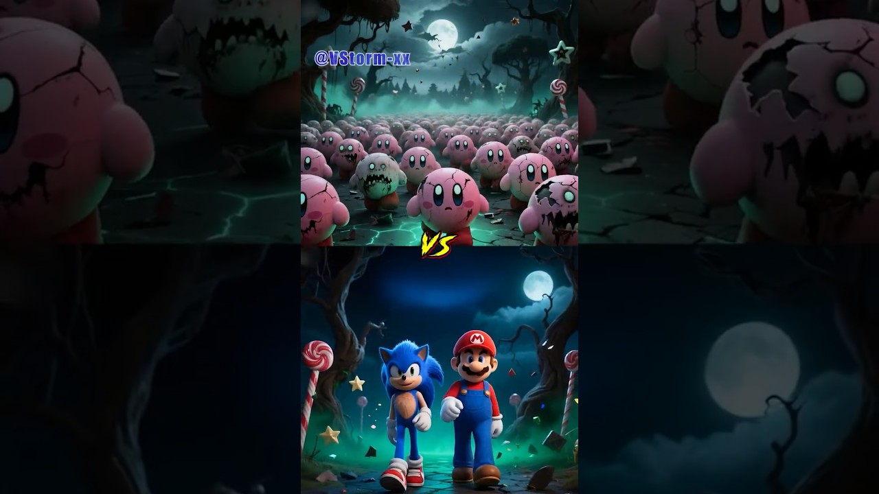 Zombie Kirby VS Sonic, Mario, Amy Rose, Luigi, Princess Peach ☠️