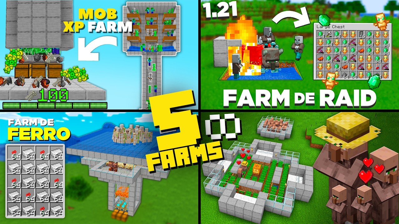✔️ 5 FARMS ESSENCIAIS para INICIANTE no MINECRAFT SURVIVAL 1.21