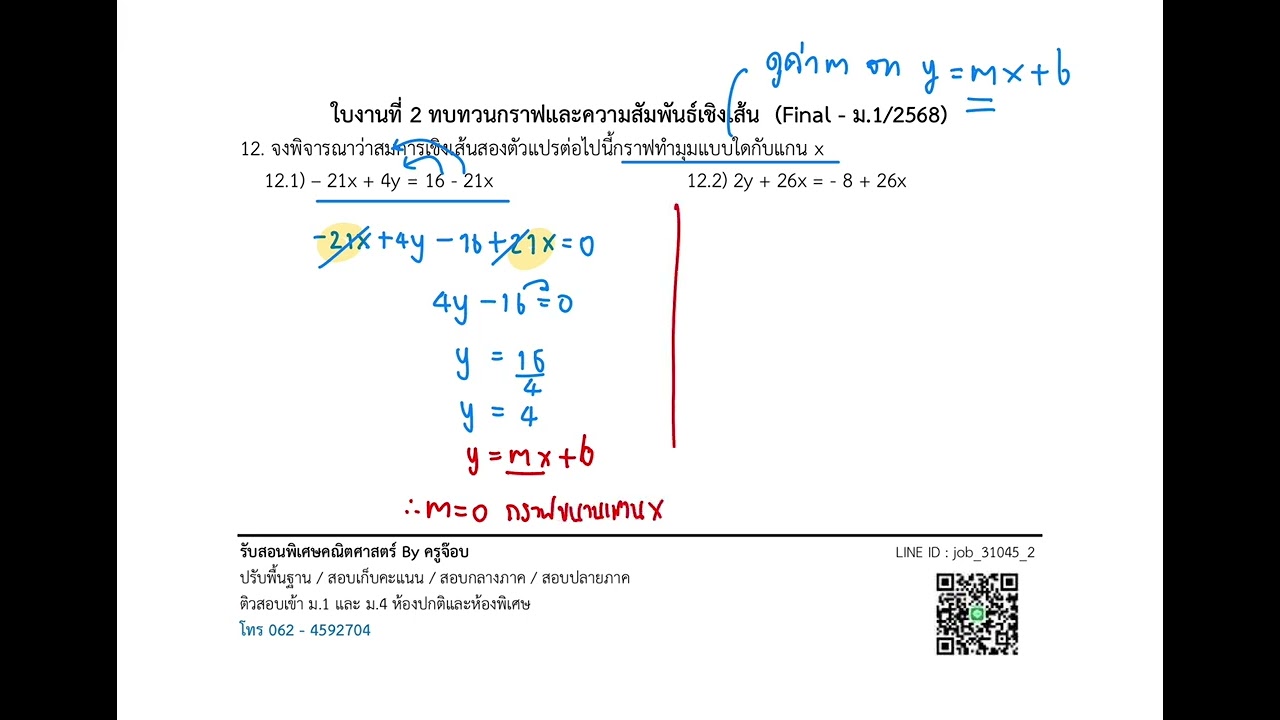 เฉลยใบงานที่ 2 หน้า 4 - ข้อ 12.1-12.2 ลักษณะของกราฟเส้นตรง
